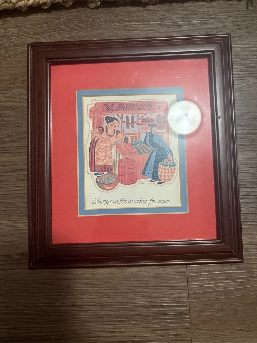 Vintage Red and Blue Market Illustration Framed Art